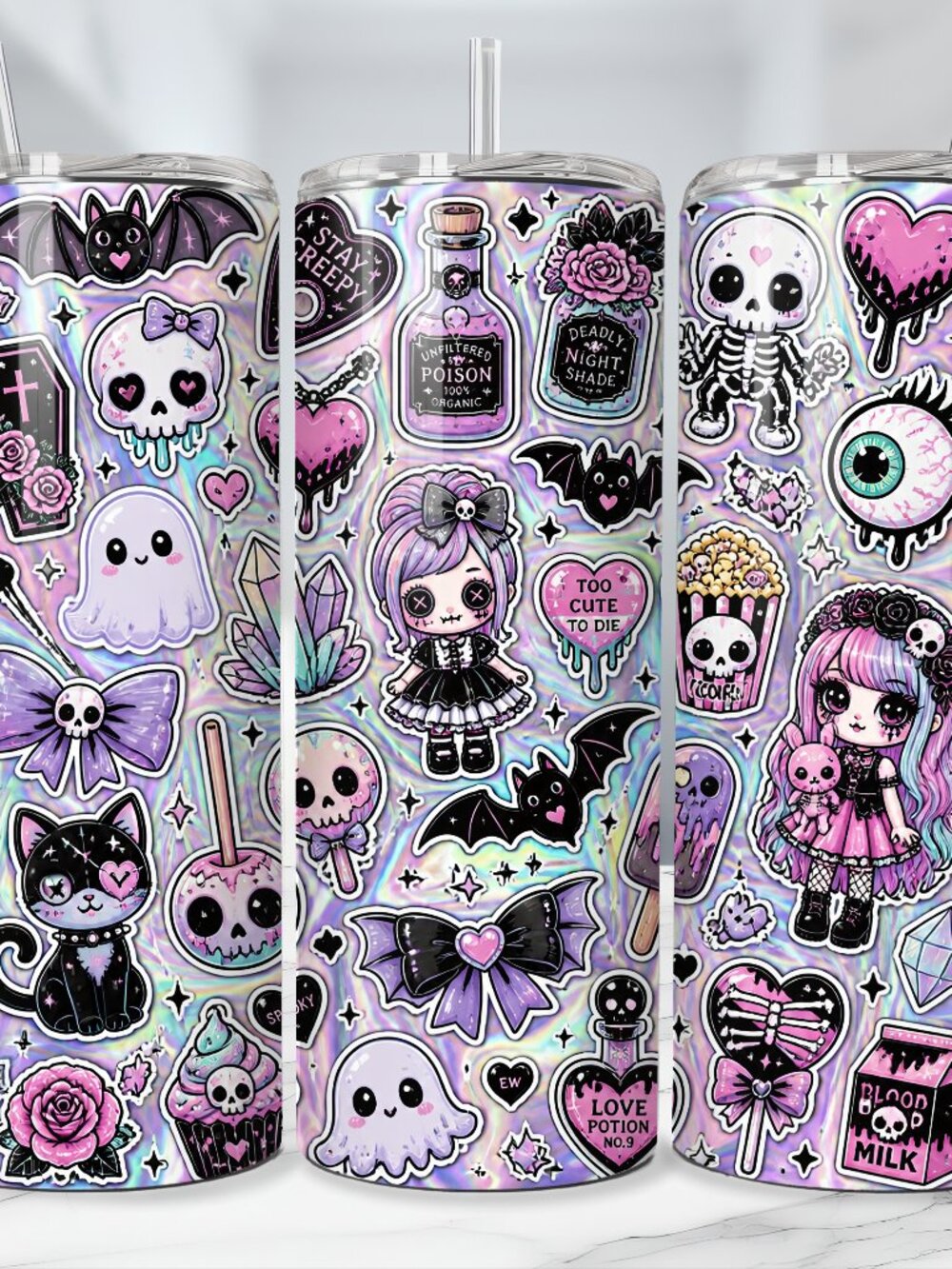 Cute Goth Halloween Bat Tumbler, Coffee Mug, Kawaii